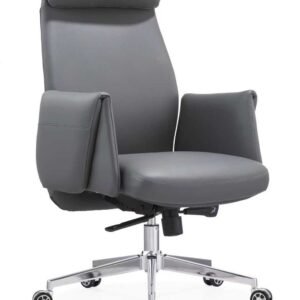Luxurious Chinese Leather High Back Executive Chair in Slate Grey with Ultra Plush Headrest & Sleek Wrapped Armrests