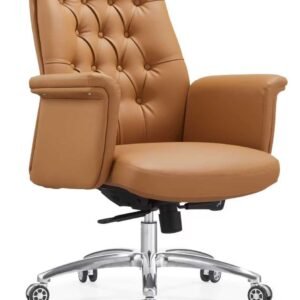 Luxurious Chinese Leather High Back Executive Chair in Tan Beige with Classic Tufted Button Backrest & Padded Armrests