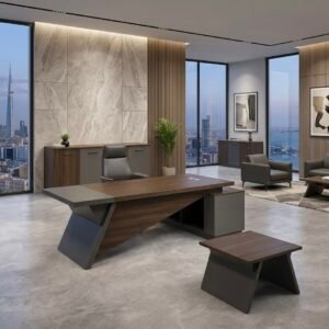 Luxurious Classic Office Set Dark Oak & Slate Grey