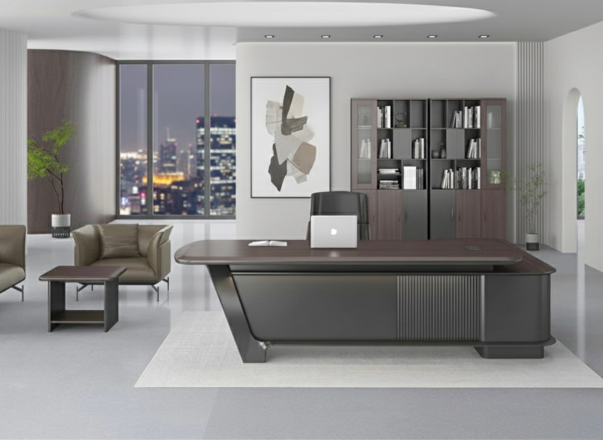 Luxurious Classic Office Set Dark Walnut & Matte Black
