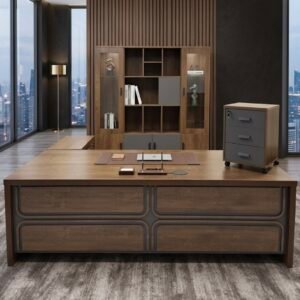 Luxurious Classic Office Set Deep Walnut & Charcoal Grey