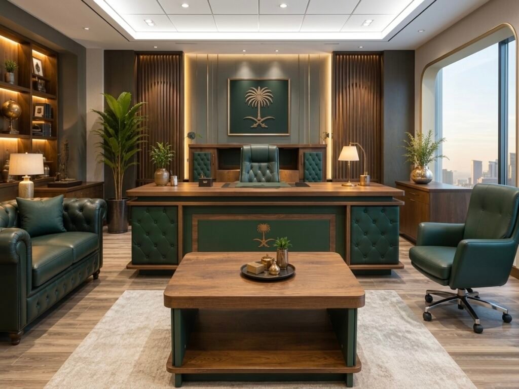 Luxurious Classic Office Set Emerald Green & Rich Walnut