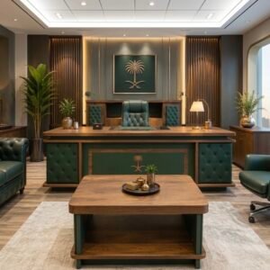Luxurious Classic Office Set Emerald Green & Rich Walnut