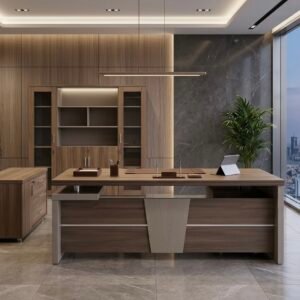 Luxurious Classic Office Set Medium Walnut & Soft Taupe