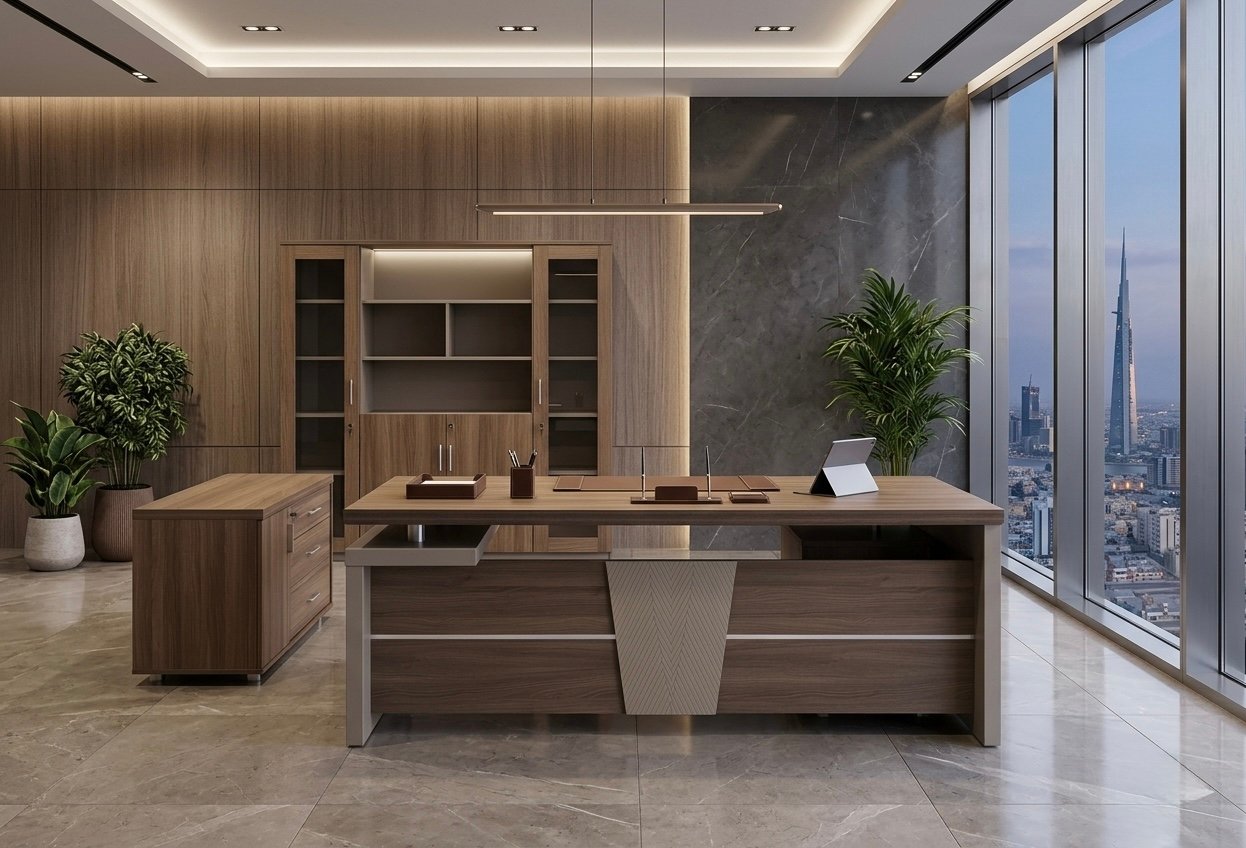 Luxurious Classic Office Set Medium Walnut & Soft Taupe