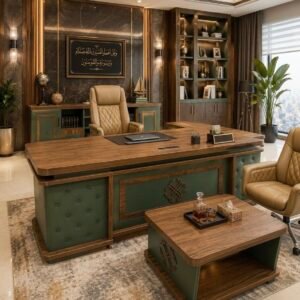 Luxurious Classic Office Set Olive Green & Antique Walnut