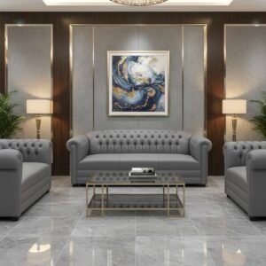 Luxurious Leather Sofas – Local Models Classic Chesterfield Executive 3+1+1 Suite in Matte Charcoal Gray Leather Finish