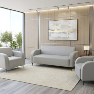 Luxurious Leather Sofas – Local Models Sleek Executive Reception Sofa Set in Premium Off White Matte Finish with Tapered Legs