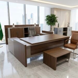 Luxurious Modern Office Set Classic Teak & Tan Accent