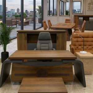 Luxurious Modern Office Set Dark Wood & Grey