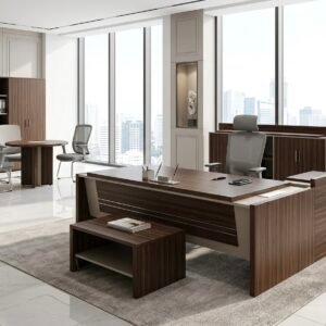 Luxurious Modern Office Set Deep Walnut & Slate Grey