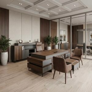 Luxurious Modern Office Set Medium Wood & Grey