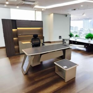 Luxurious Modern Office Set Smoked Walnut & Soft Taupe