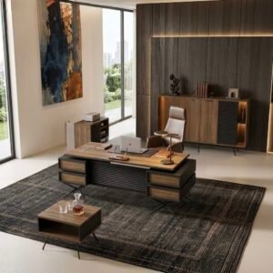 Luxurious Modern Office Set Walnut & Black