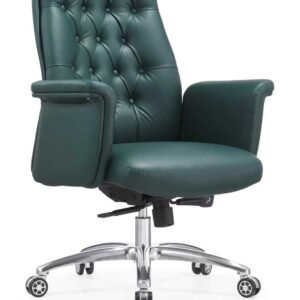Luxury Chinese Leather Executive Chair – Emerald Green Tufted Backrest Padded Armrests