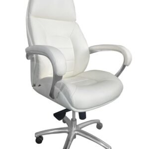 Luxury Chinese Leather High Back Executive Chair – Off White Segmented Cushioning Aluminum Armrests Star Base