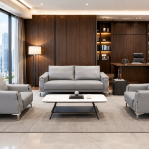 Modern Chinese Grey Leather Sofa Set