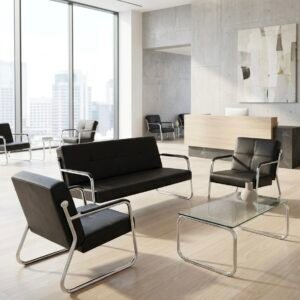 Modern Chinese Leather Sofa with Chrome Frame