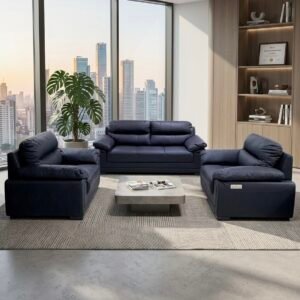 Modern Chinese Navy Blue Plush Leather Sofa Set