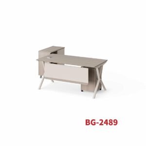 Modern Medium Size Office Table in Light Ash Wood with Elegant X Shaped Legs and Side Credenza