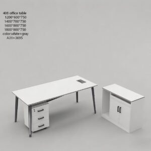 Modern Medium Size Office Table in Matt White with 3 Drawer Pedestal and Separate Storage Credenza