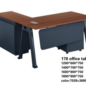 Modern Medium Size Office Table in Walnut L Shape with Navy Blue Frame and Side Return