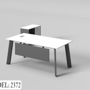 Modern Office Table in Matt White with Grey Frame and Side Organizer