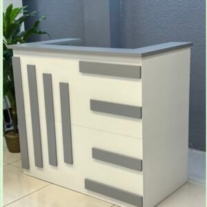 Modern Reception Counter in Off White with Slate Gray Linear Accents