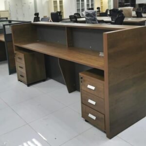 Modern Reception Counter in Walnut with Dual Storage Cabinets