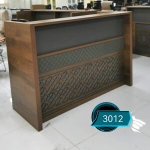 Modern Reception Counter in Walnut with Quilted Slate Border & Floral Cutouts