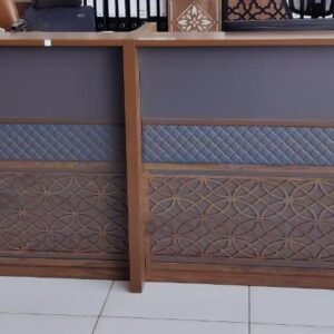 Modern Reception Counter in Walnut with Quilted Slate Borders & Geometric Cutouts