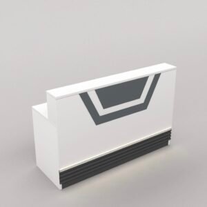 Modern Reception Counter in White Finish with Angular Gray Accent & LED Base Strips
