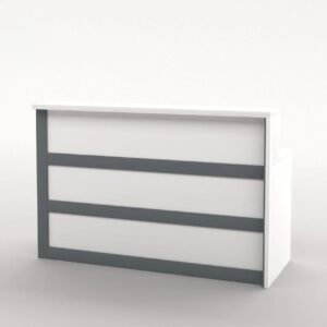 Modern Reception Counter in White Finish with Three Tier Gray Trim Panels