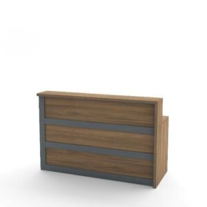 Modern Reception Counter in Wooden Finish with Three Tier Gray Trim Panels