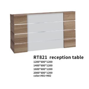 Modern Wooden Grain Reception Counter with Glossy White Panels & Silver Accents