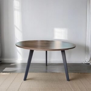 Modern and Classic Meeting Table in Natural Walnut Round Top with Angled Charcoal Legs