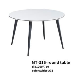 Modern and Classic Meeting Table in Premium Matt White Round Top with Slanted Black Legs