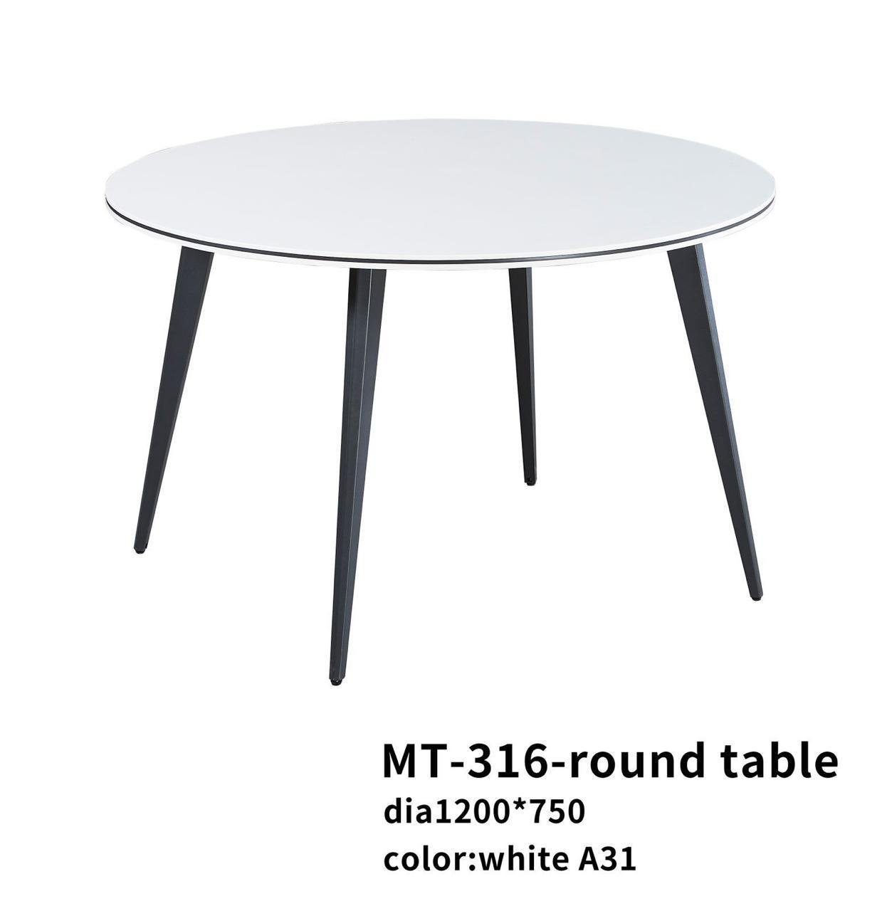 Modern and Classic Meeting Table in Premium Matt White Round Top with Slanted Black Legs