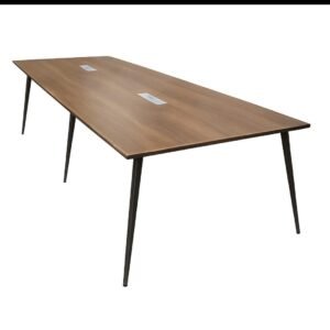 Modern and classic Meeting Table in Natural Walnut Veneer with Slim Tapered Metal Legs