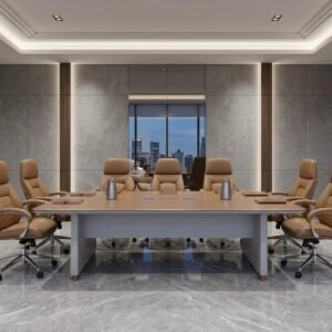 Modern and classic Meeting Table in Rectangular Light Oak Top with Clean Grey Modesty Panel Legs