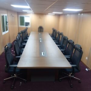 Modern and classic Meeting Table in Rich Walnut Finish with Integrated Cable Management and Solid Block Base