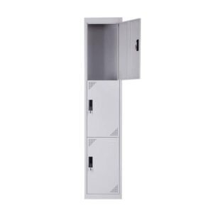 Off White 3 Door Vertical Metal Locker Cabinet with Single Column Storage, Individual Key Locks & Corner Ventilation Slats