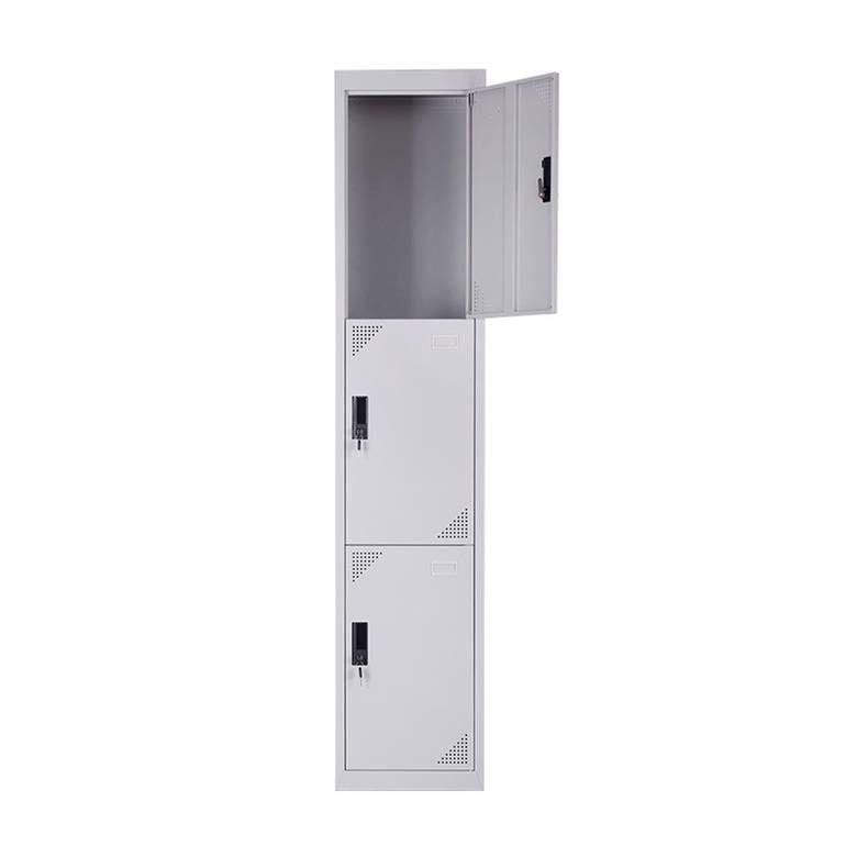 Off White 3 Door Vertical Metal Locker Cabinet with Single Column Storage, Individual Key Locks & Corner Ventilation Slats