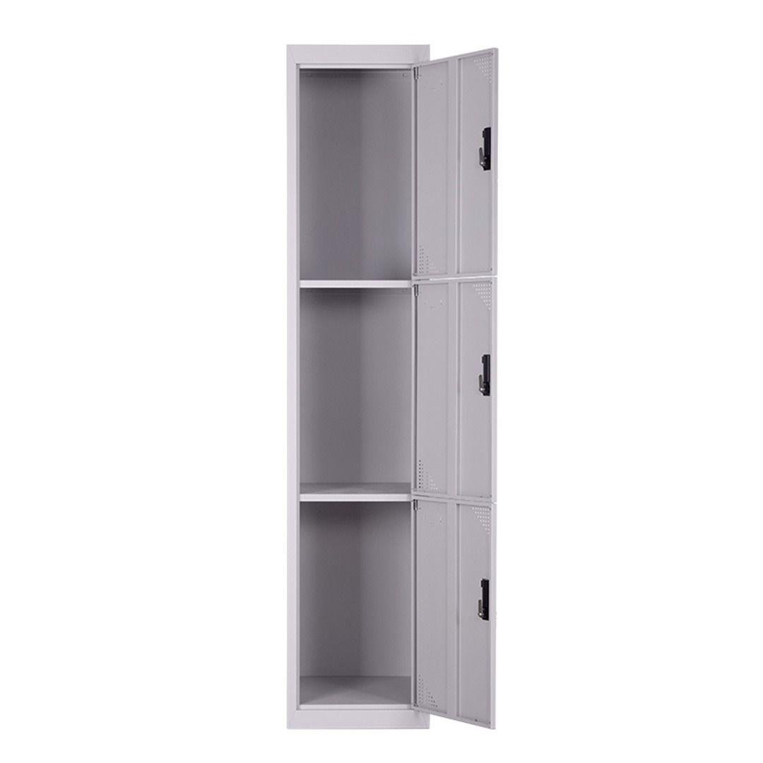 Off White 3 Door Vertical Metal Locker Cabinet with Single Column Storage & Individual Locks