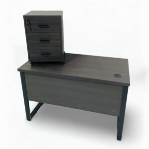Premium Charcoal Grey Staff Office Table with Black Metal Loop Frame and 3 Drawer Mobile Pedestal
