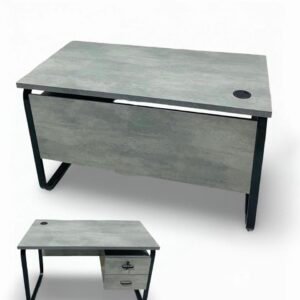 Premium Concrete Grey Staff Office Table with Black Metal Loop Frame and Attached 2 Drawer Pedestal