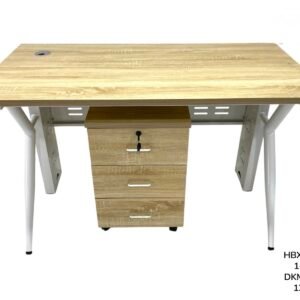 Premium Dark Khaki Maple Staff Office Table with White Metal Frame and 3 Drawer Pedestal
