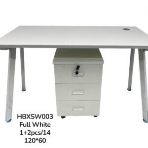 Premium Full White Staff Office Table with A Shaped Metal Legs and 3 Drawer Mobile Pedestal