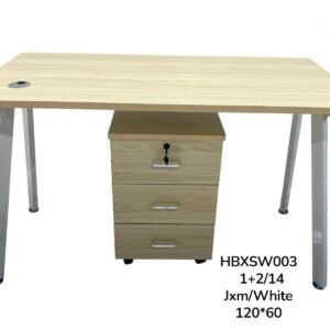 Premium Light Oak Staff Office Table with White A Shaped Legs and 3 Drawer Mobile Pedestal