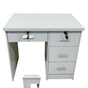 Premium Matt White Wooden Desk with Integrated 3 Drawer Side Unit and Keyboard Tray